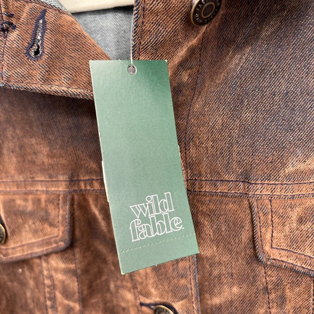 NEW Wild Fable flocked brown denim trucker jacket boho retro indie sleaze grunge